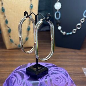 Chic Silver Tone Oblong Hoop Earrings